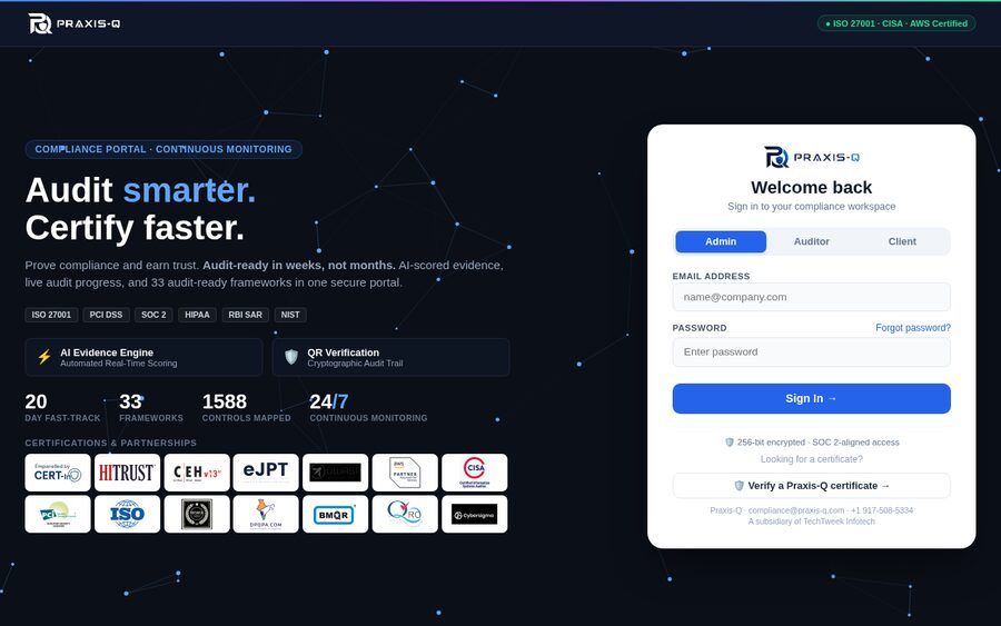 Praxis-Q client portal screenshot