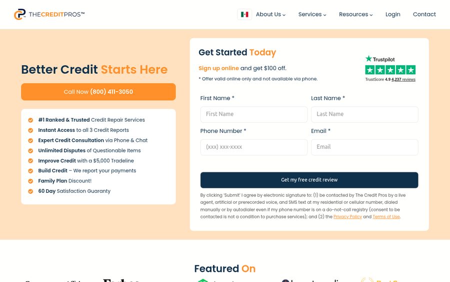The Credit Pros homepage screenshot